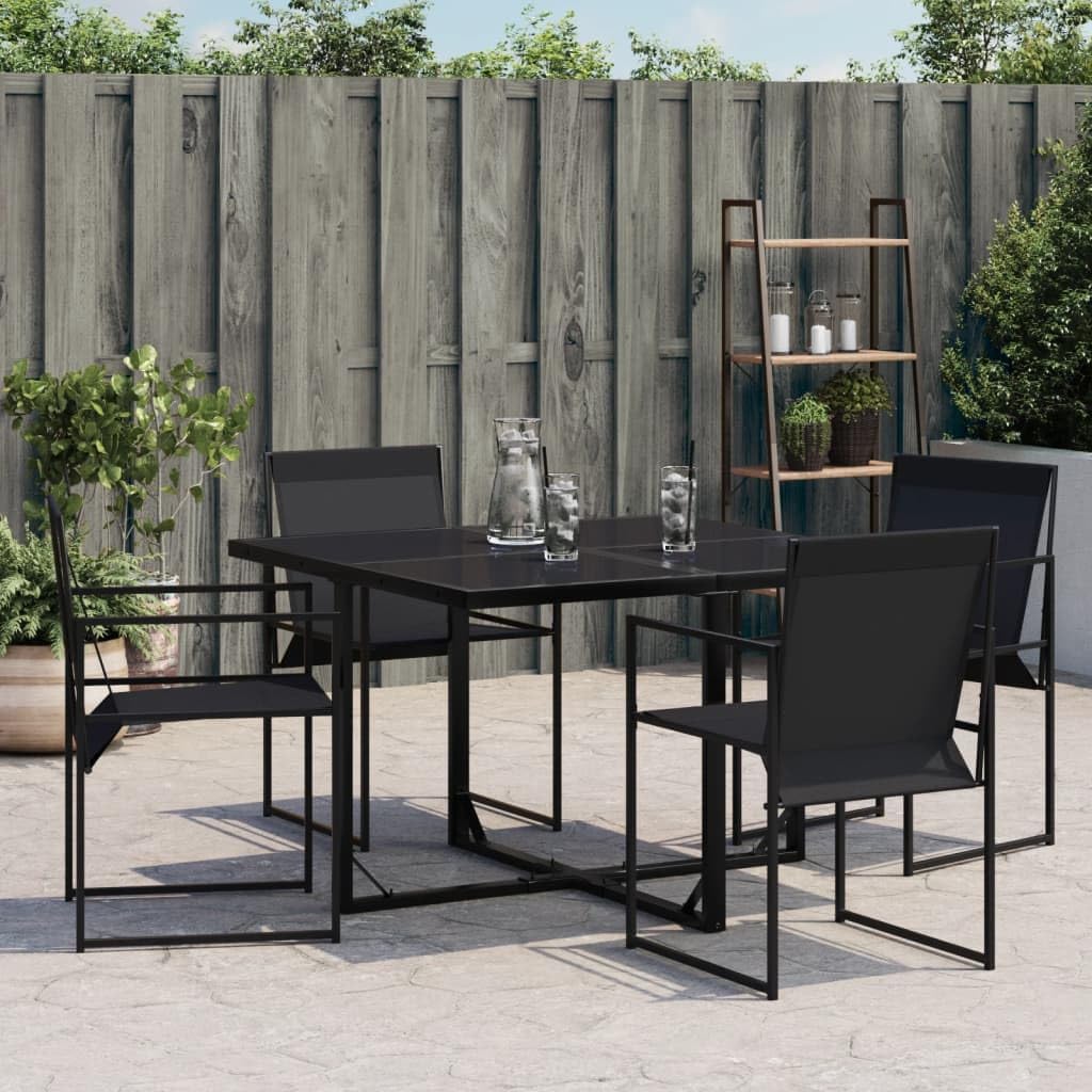 Patio Chairs 4 Pack Black Steel Textilene Sling Chairs with Foldable Backrest for Compact Storage
