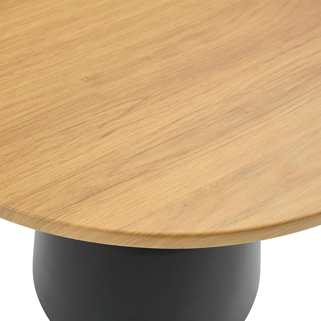 Modern 23.6" Round End Table, Wood Grain Side Table with Heavy-Duty Metal Base, Small Coffee Table for Living Room, Minimalist Nightstand for Bedroom, Simple & Sturdy Bedside Table (Wood)