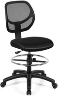 DORTALA Mesh Drafting Chair, St&ing Desk Chair w/Footrest Ring, Adjustable Height Chair Mid Back Tall Office Chair for Home Office, Black