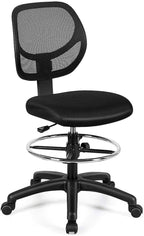 DORTALA Mesh Drafting Chair, St&ing Desk Chair w/Footrest Ring, Adjustable Height Chair Mid Back Tall Office Chair for Home Office, Black