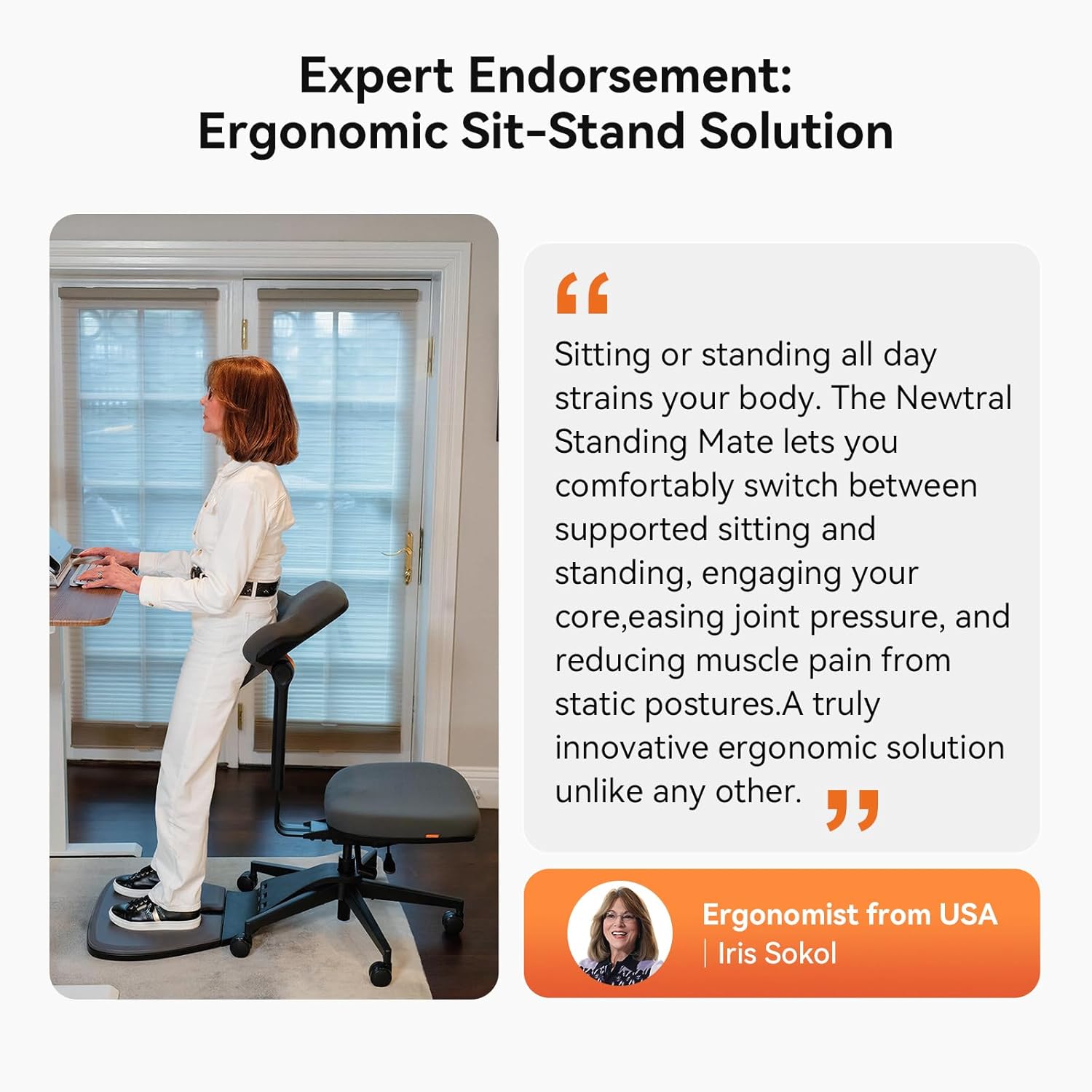Newtral Standing Desk Chair, Standing Mate Chair for Sit-Stand, Ergonomic Leaning Perch Chair with Anti-Fatigue Mat, Standing Stool, Saddle Chair, Height Adjustable Home Office Posture Seat-MT-M-DG