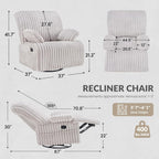 Swivel Rocking Recliner Chair, Comfy Corduroy Nursing Chair | Adjust Armrest, Big and Tall