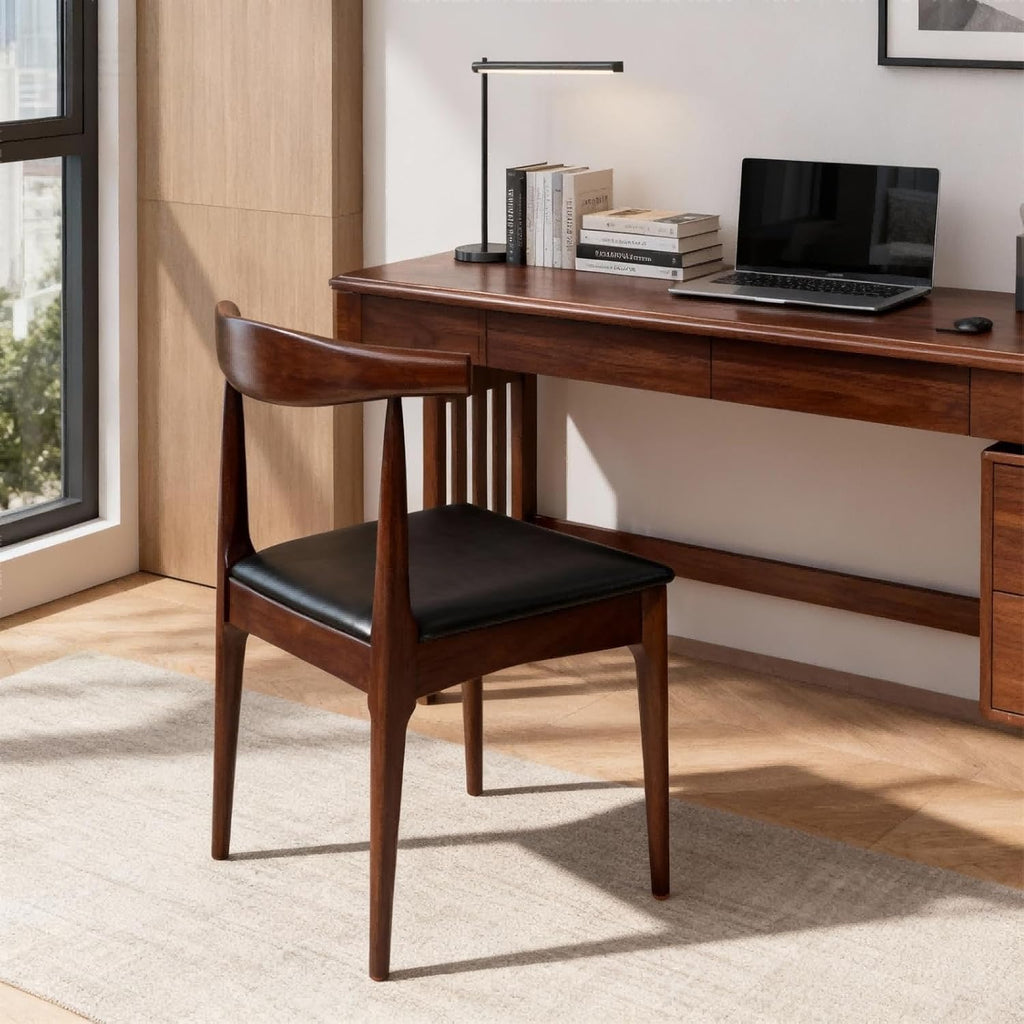 Solid Wood Dining Chairs - Mid Century Modern Wishbone Design with Elegant Leather Upholstery, Walnut-Colored sillas de comedor for Homes, Kitchens, Meeting Rooms, Restaurants, cafes Studies