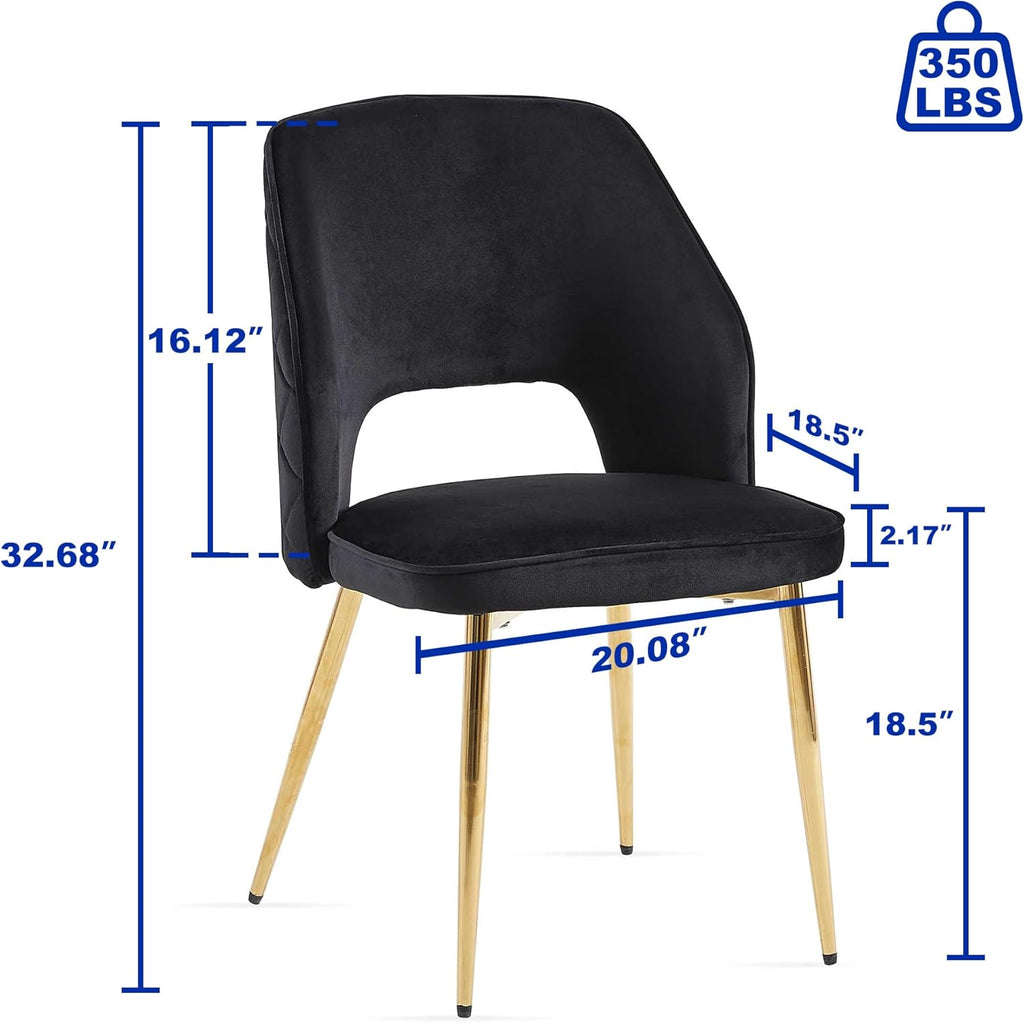 Velvet Black Dining Chairs Set of 4 Modern Accent Chairs Upholstered Dining Room Chairs with Gold Metal Legs Thick Cushions Armless Back Chair for Kitchen Living Room Vanity