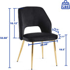 Velvet Black Dining Chairs Set of 4 Modern Accent Chairs Upholstered Dining Room Chairs with Gold Metal Legs Thick Cushions Armless Back Chair for Kitchen Living Room Vanity