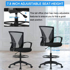 Drafting Chair Tall Office Chair Ergonomic Desk Chair Massage Mid Back Mesh Computer Executive Chair with Lumbar Support & Foot Ring Height Adjustable Rolling Swivel Drafting Stool for Standing Desk