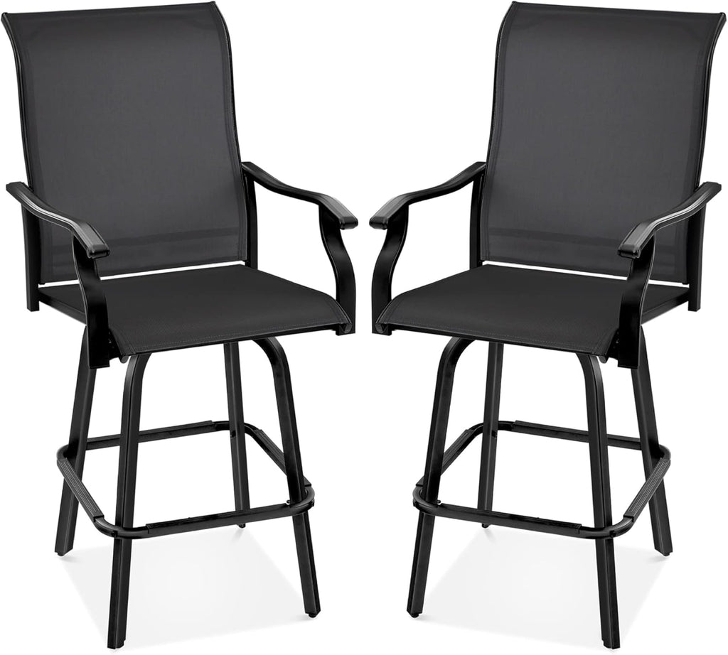 Best Choice Products Set of 2 Swivel Barstools, Bar Height Outdoor Chairs, 360 Rotating Patio Bar Stools w/All-Weather Mesh, 300lb Capacity - Black