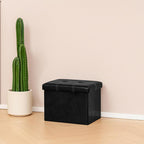 B FSOBEIIALEO Folding Storage Ottoman Cube, Faux Leather Footrest Seat Coffee Table, Black 16.5"x12.6"x12.6"