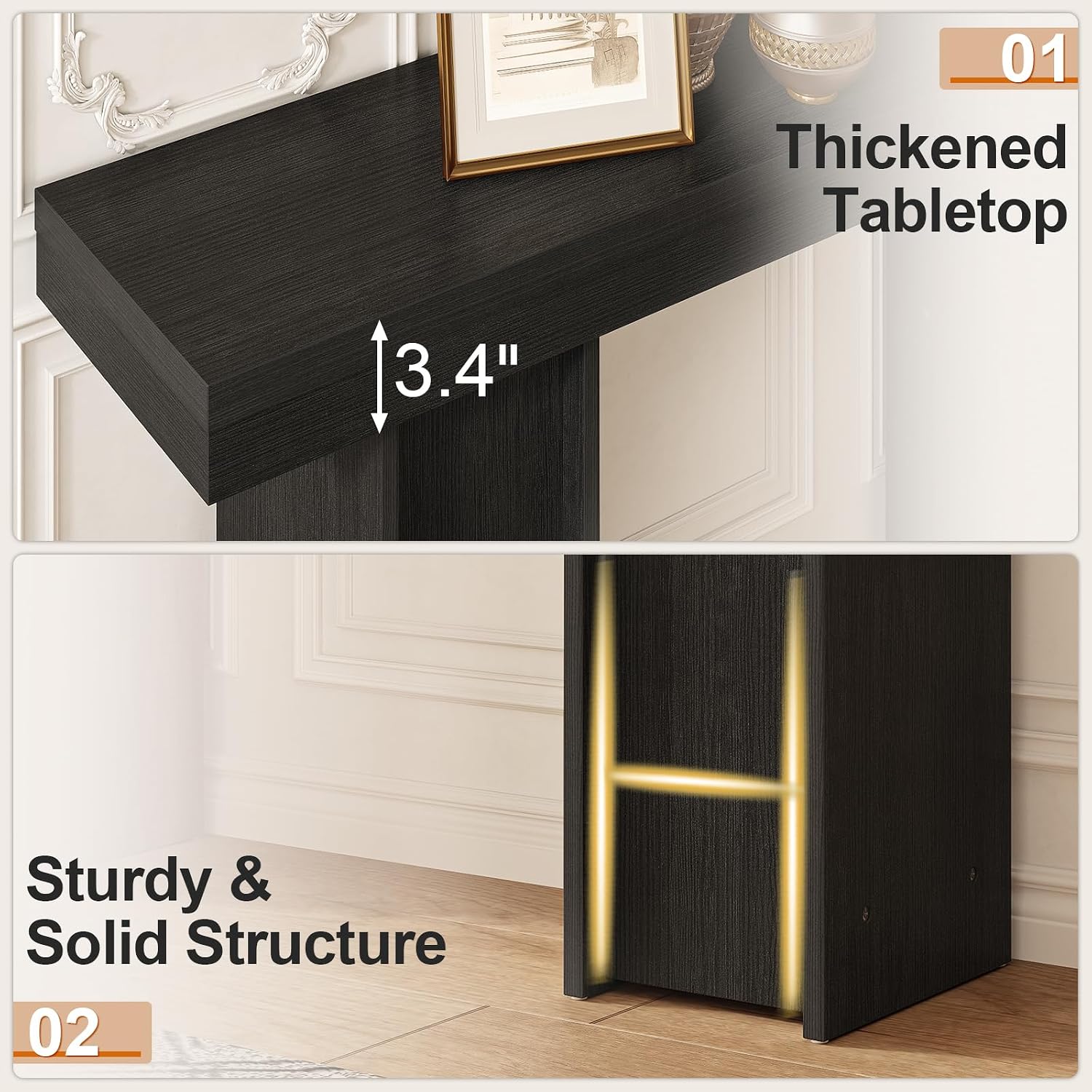 Modern Entryway Table, 55'' Wood Console Table with Storage Couch Table Behind Sofa Black Living Room Table for Entryway Hallway, Foyer