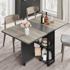 CABIHOME 50" Space Saving Folding Dining Table with 2 Tier Storage-Extendable Drop Leaf Farmhouse Kitchen Dining Room Tables Set for 4, Collapsible Expandable Rectangle, Grey