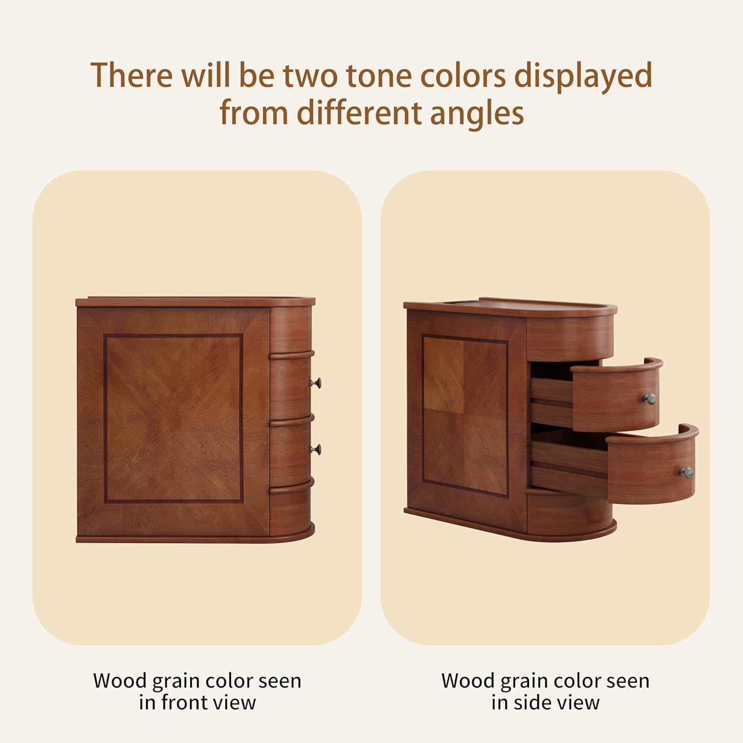 Narrow End Table with Charging Station, Vintage Slim Sofa Side Table & Nightstand with 2 Drawers, Compact Wood Storage for Living Room Bedroom Small Spaces, Fully Assembled, Brown