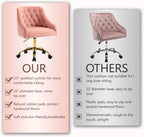 MOJAY Velvet Home Office Desk Chair, Vanity Chair with Wheels Pretty Fancy Gold 360°Swivel Height Adjustable Office Chairs for Girls Home Offices, Bedrooms, Living Room (Pink)
