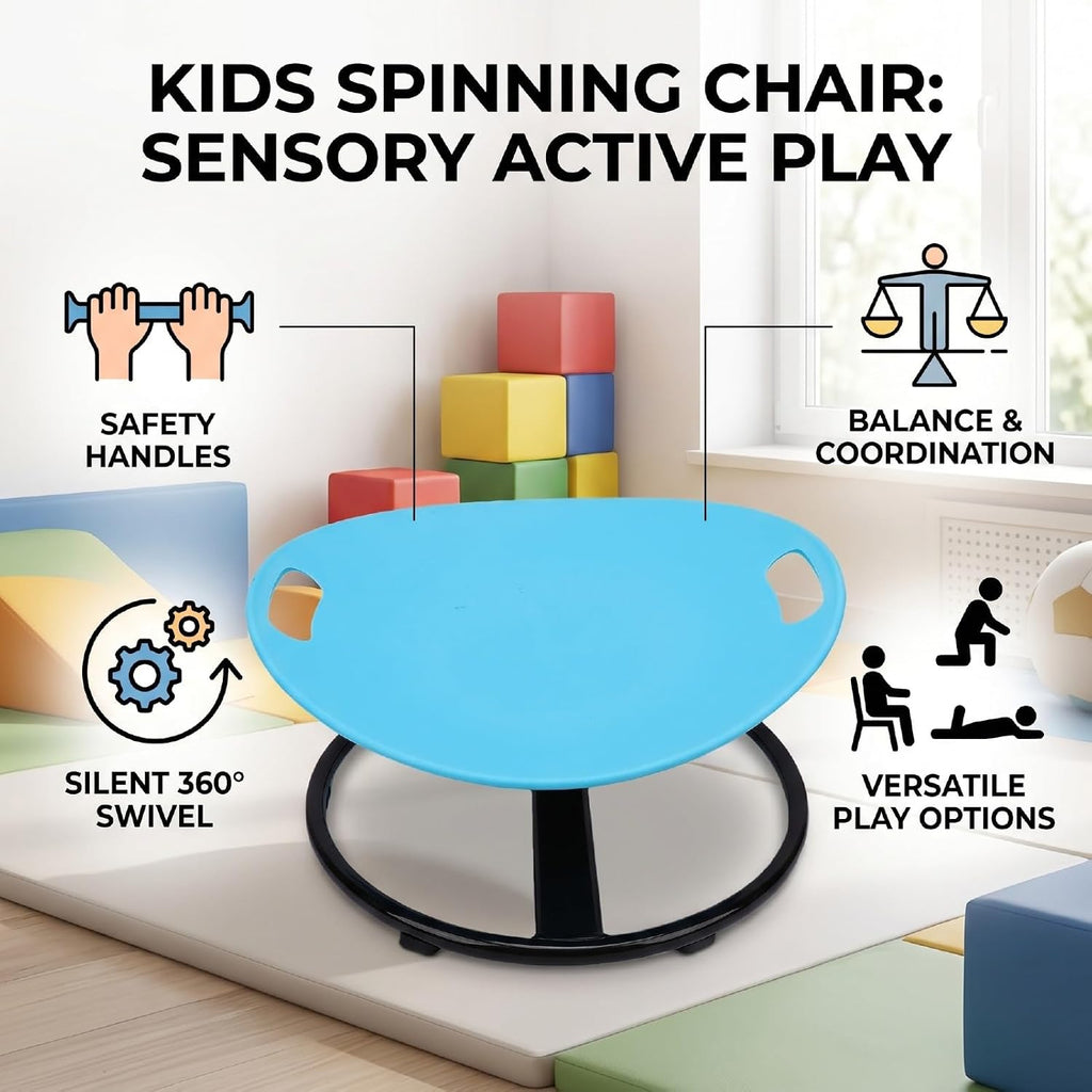 Kids Spinning Chair, Silent Rotation Balance Development Sensory Seat with Dual Safety Handles, 75kg Capacity, for 3-10 Years Old