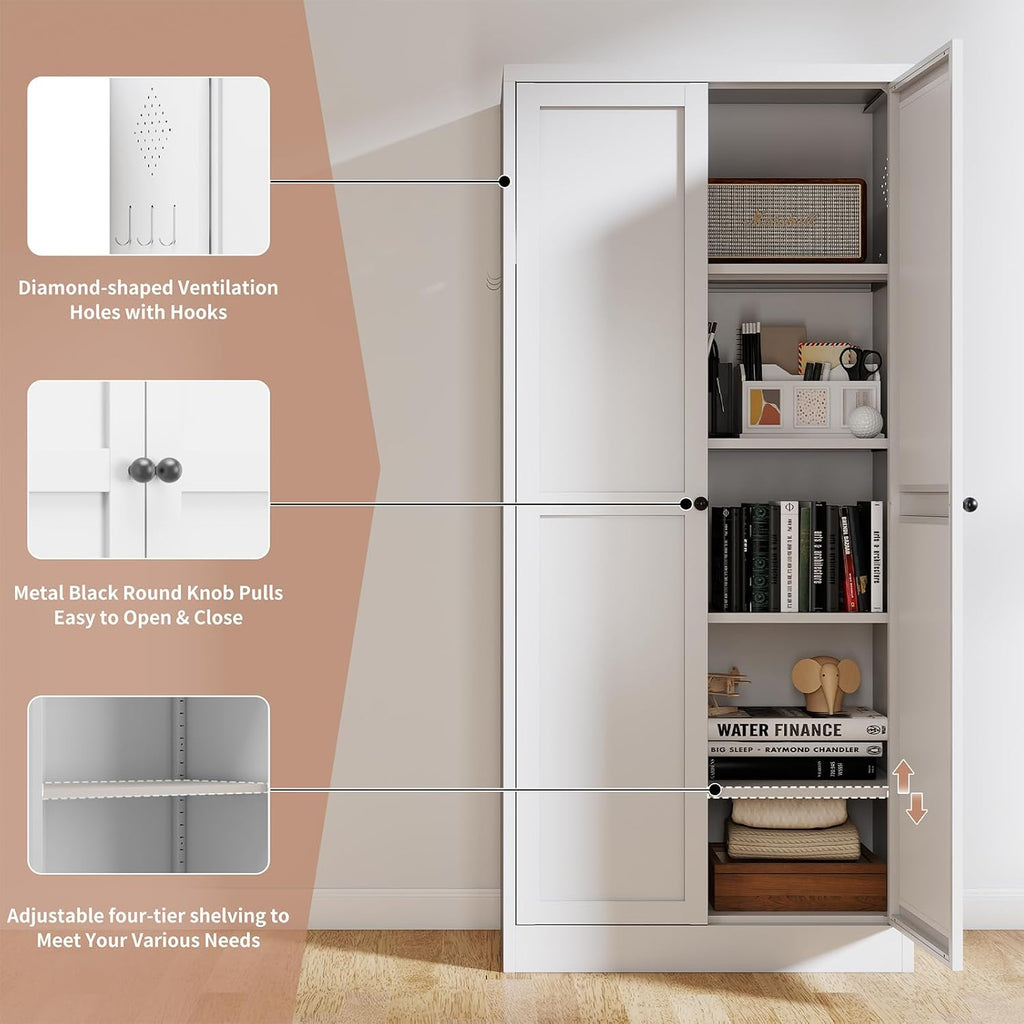 61" Metal Kitchen Pantry Cabinet Adjustable Storage with 4 Shelves (110lb Capacity), Freestanding Pantry Organizer for Kitchen, Pantry, Living Room