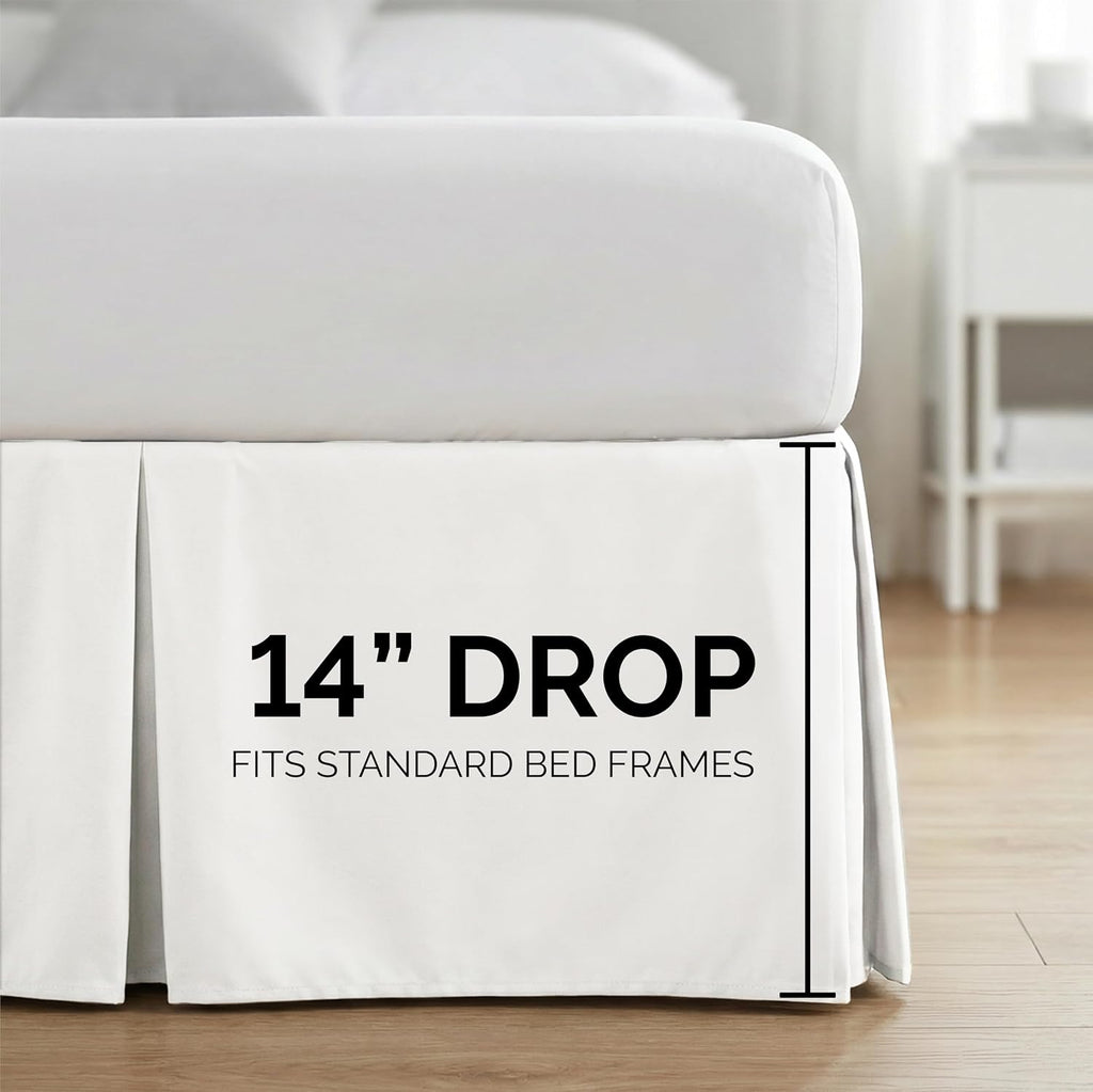 Southshore Fine Living, Inc. Queen Bed Skirt 14 Inch Drop, Pleated Dust Ruffle for Bed Skirting Queen Size - Platform Cover, Split Corners, Wrinkle Resistant, Soft Easy Care Microfiber - Bright White