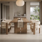 Hyfirm Set of 6 Modern Boho Barrel Dining Chairs with Wood Legs, White Upholstered Accent Armchairs with Thick Padded Cushion for Kitchen, Minimalist Natural Chic Chairs for Living Room
