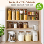 ComSaf 6PCS (1.1Qt/0.5Qt) Glass Pantry Storage Container with Acacia Wood Lid, Airtight Glass Canister with Stacked Design for Orderly Organizing, Glass Jar Organizing Dry Goods in Pantry & Cabinet