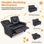 HONEY JOY 2-Seater Kids Recliner, Double Toddler Loveseat Sofa w/2 Cup Holders, 2 Side Pockets, Adjustable Backrest & Footrest, PU Leather Children Couch for Boys Girls Age 3+ (Black)