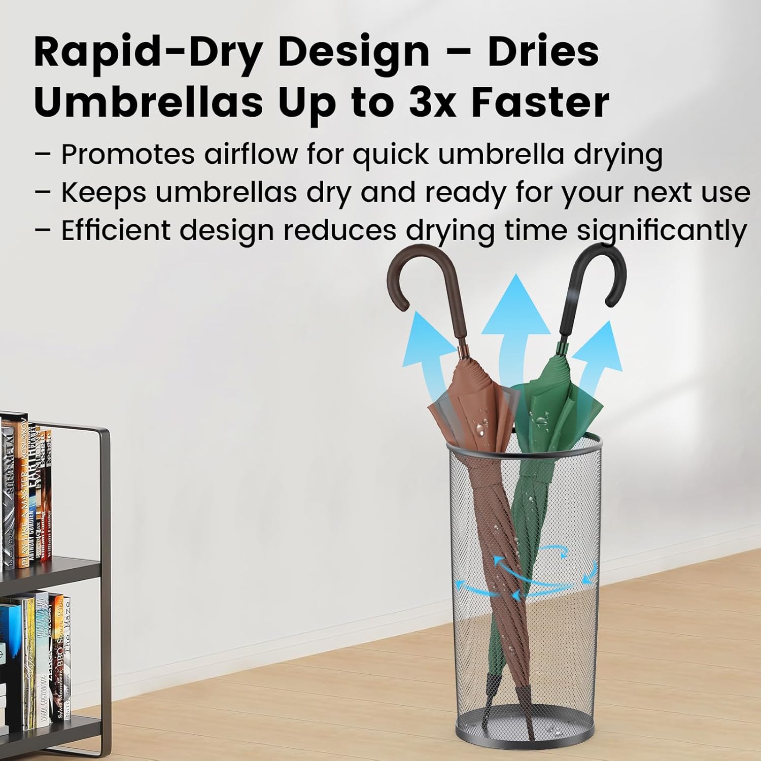19.5" H Mesh Umbrella Stand - Ventilated Mesh Umbrella Holder for Entryway - Extra Capacity Storage for Umbrellas Canes & More - Freestanding Indoor Organizer 10.4" L x 10.4" W x 19.5" H - 2P Black