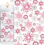 102 Pieces Christmas Vases Filler Decorations for Faux Pink Snowflakes Beads Party Garland for Vases Filler Wedding Centerpiece Christmas Party Decor