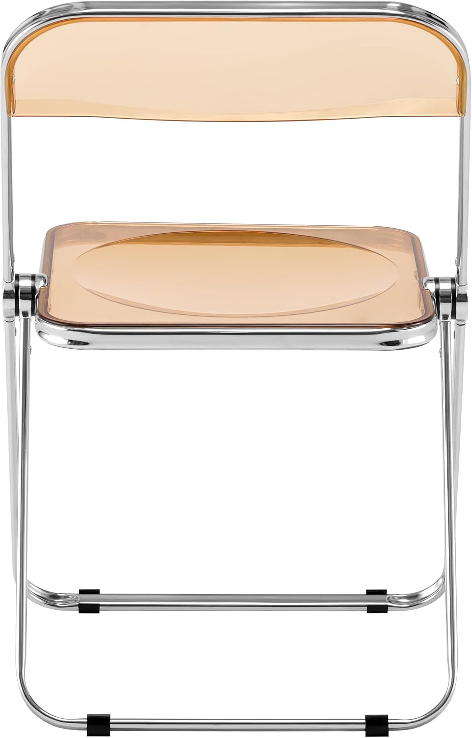LeisureMod Lawrence Modern Clear Acrylic Folding Chair with Metal Frame, Space-Saving Transparent Seating for Dining Room, Home Office, Bedroom, Vanity or Small Spaces, (Amber, Set of 4)