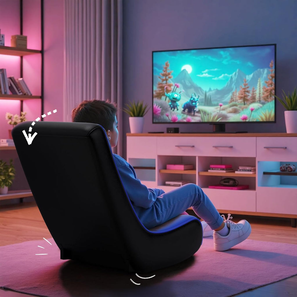 GTPLAYER Floor Rocker Gaming Chair, Adjustable Angle Limiter, Ultra Lightweight Ergonomic Floor Game Seat, Stable Rocking Design for Gaming Relaxing Lounging, Blue & Black
