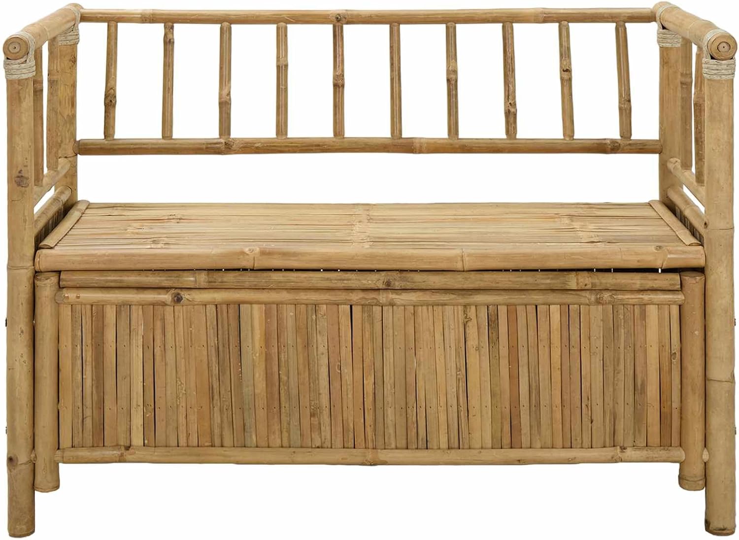 Garden Storage Bench 43" Bamboo Outdoor Storage Box with Seat, 2-Person Patio Bench for Backyard, Deck and Porch, Natural Wood Finish Contemporary Furniture