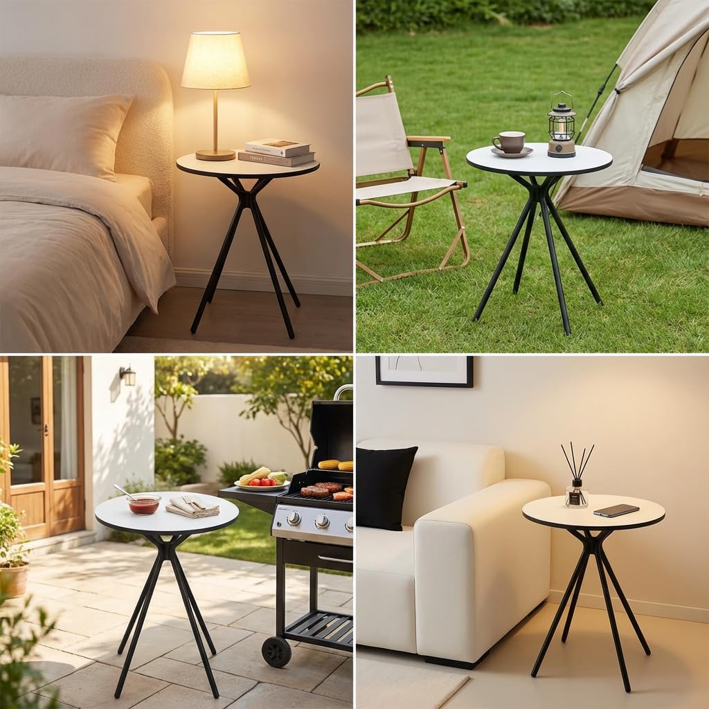 Oval Side Table, 10mm HPL Tabletop End Table, 110 lbs Detachable Small Side Table for Small Spaces with X-Shaped Iron Legs, Waterproof Scratch-Resistant Table for Living Room Bedroom Camping Picnic