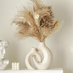 Lvases Snuggle Hollow Ceramic Vase Set of 2, Nordic Modern Boho ins Style Decorative Ceramic Aesthetic Flower Vase for Home Decor (Milky White W 6.3" X H 8.4")