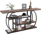 63" Narrow Console Table with Storage, 4-Tier Sofa Table Behind Couch, Industrial Entryway Accent Table with Metal Frame for Living Room, Hallway, Foyer