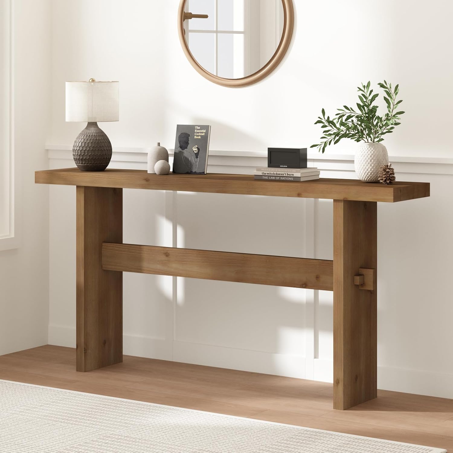 Solid Wood Console Table, 63" Farmhouse Entryway Table with Sturdy Mortise and Tenon Joints, Rustic Sofa Table for Hallway, Behind Couch, Foyer, 15 Mins Easy Assembly