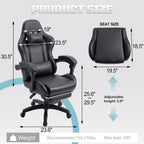 J.M.-Deco Gaming Chair Office Chair-Big and Tall Office Ergonomic Chair with Foot Rest - Comfy Desk Chair with Lumbar Support,Black