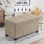 Ornavo Home 30 Inch Storage Ottoman, Large Storage Bench, Ottoman with Storage with Legs, Foot Rest Stool, Bedroom Bench - Tan/Taupe