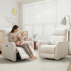 HAOMARKETS Electric Swivel Rocker Recliner Chair, Power Faux Leather Glider Rocking Recliners for Adults,360° Swivel Nursery Reclining Sofa with USB Charging Port, White