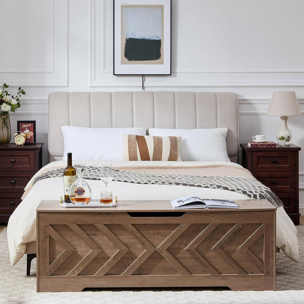 55.1” Storage Bench, Extra Large Entryway Bench with Storage,Storage Chest with 2 Safety Hinges,Blanket Storage,Shoe Storage Chest for Bedroom,Living Room,Easy Assembly. (Greige)