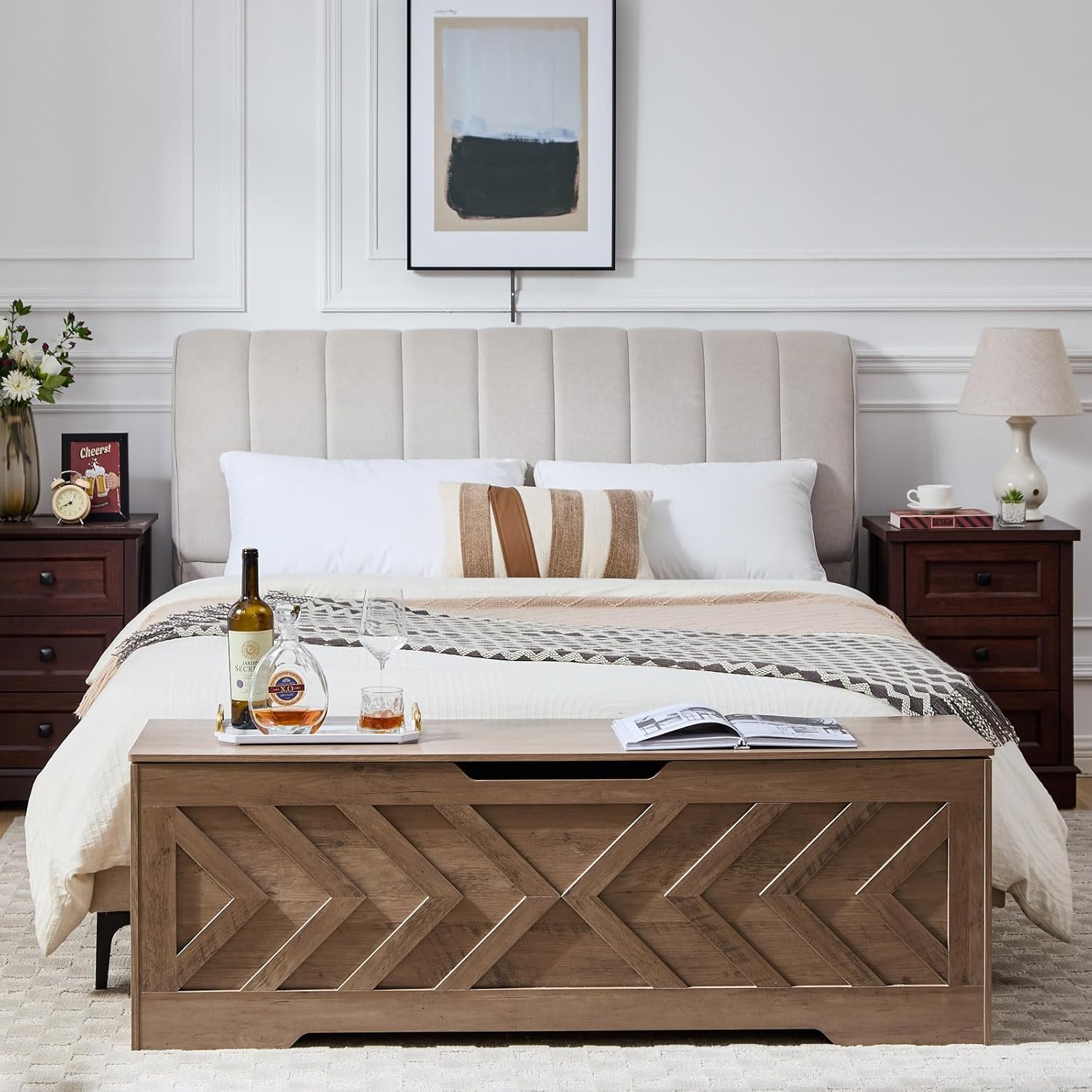 55.1” Storage Bench, Extra Large Entryway Bench with Storage,Storage Chest with 2 Safety Hinges,Blanket Storage,Shoe Storage Chest for Bedroom,Living Room,Easy Assembly. (Greige)