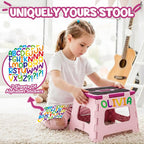 Delxo 9 Inch Folding Step Stool for Kids - Includes 3 Alphabet Letter Stickers & 2 Non-Slip Grip Pads, Sturdy Foldable Foot Stool for Toddlers, Kitchen, Bathroom & Bedroom (Pink)
