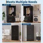71" Armoire Wardrobe Closet, Bedroom Armoire Clothing Storage Cabinet | 3 Drawers & 2 Doors and Adjustable Shelves Modern Wooden with Aluminum Hanging Rod, Locker