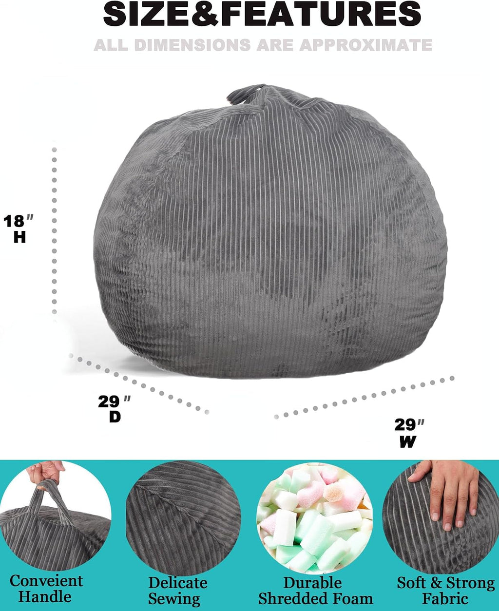 Bean Bag Chair, with Faux Rabbit Fur Cover for Teens and Kids, with Filling Memory Foam Bean Bag Chairs, Soft Faux Fur Fabric, 2.5 feet Round Fluffy Bean Bag Sofa Essential for Reading Games