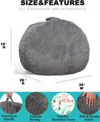 Bean Bag Chair, with Faux Rabbit Fur Cover for Teens and Kids, with Filling Memory Foam Bean Bag Chairs, Soft Faux Fur Fabric, 2.5 feet Round Fluffy Bean Bag Sofa Essential for Reading Games