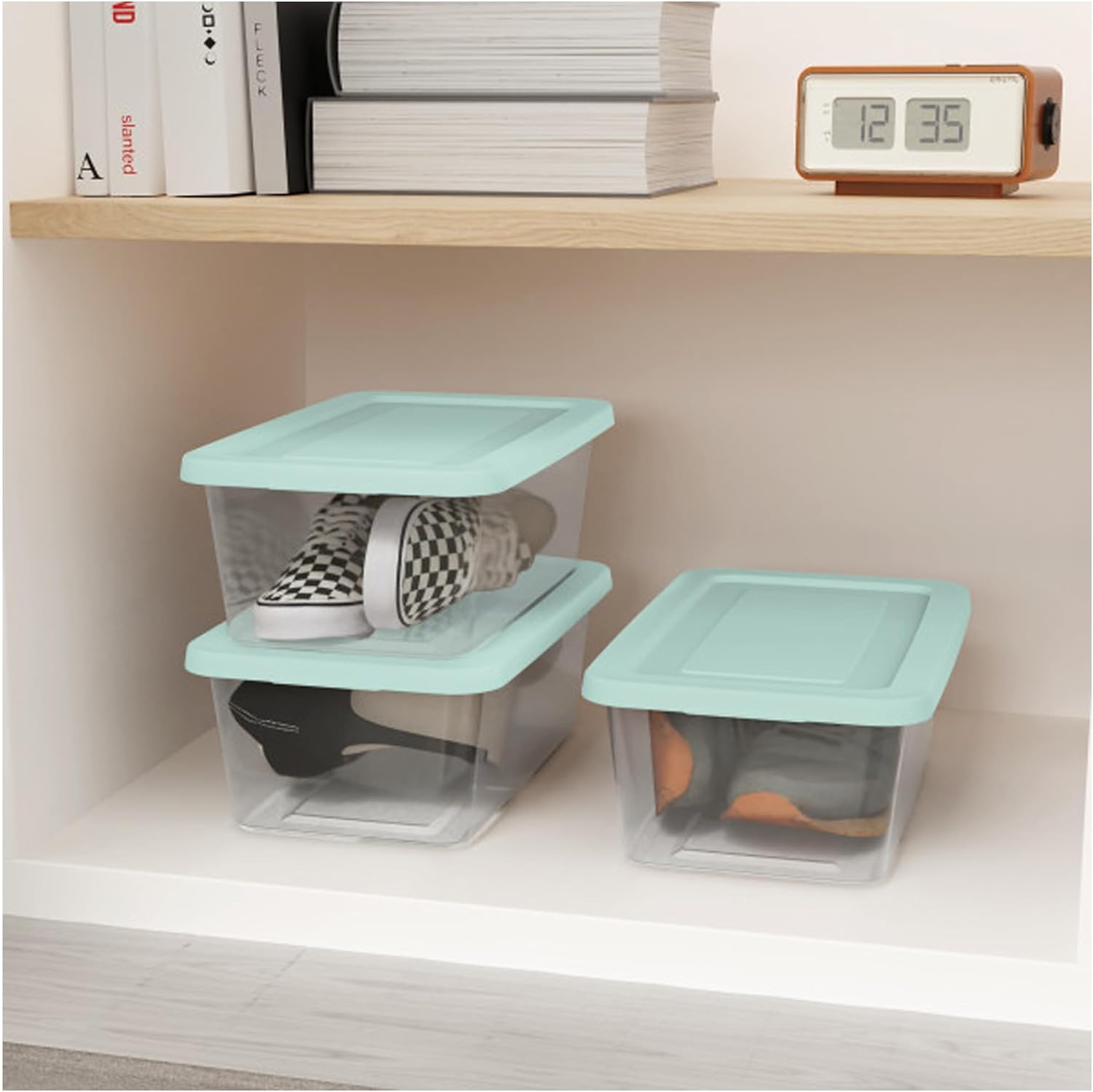 Sterilite Set of 10 Storage Boxes, Clear Plastic Stackable Containers, Lightweight Home Organizers with Snap Lids, 6 Quart, Mindful Mint