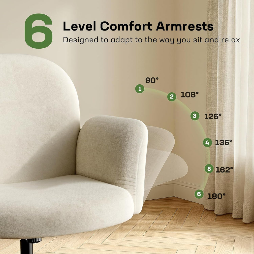 Marsail Criss Cross Office Chair with Adjustable Armrests & Wheels, Vanity Chair with Wide Cushion, Reclining Back, Soft Chenille Fabric, Desk Chair for Home Office, Makeup Room, Bedroom, Beige