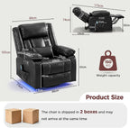 Power Swivel Rocker Recliner Chair with Independent Footrest Control | Massage Recliner Chair, Dual Motor, Nursery Rocker Reclining Chair with Pockets, LED Light for Living Room, PU Black