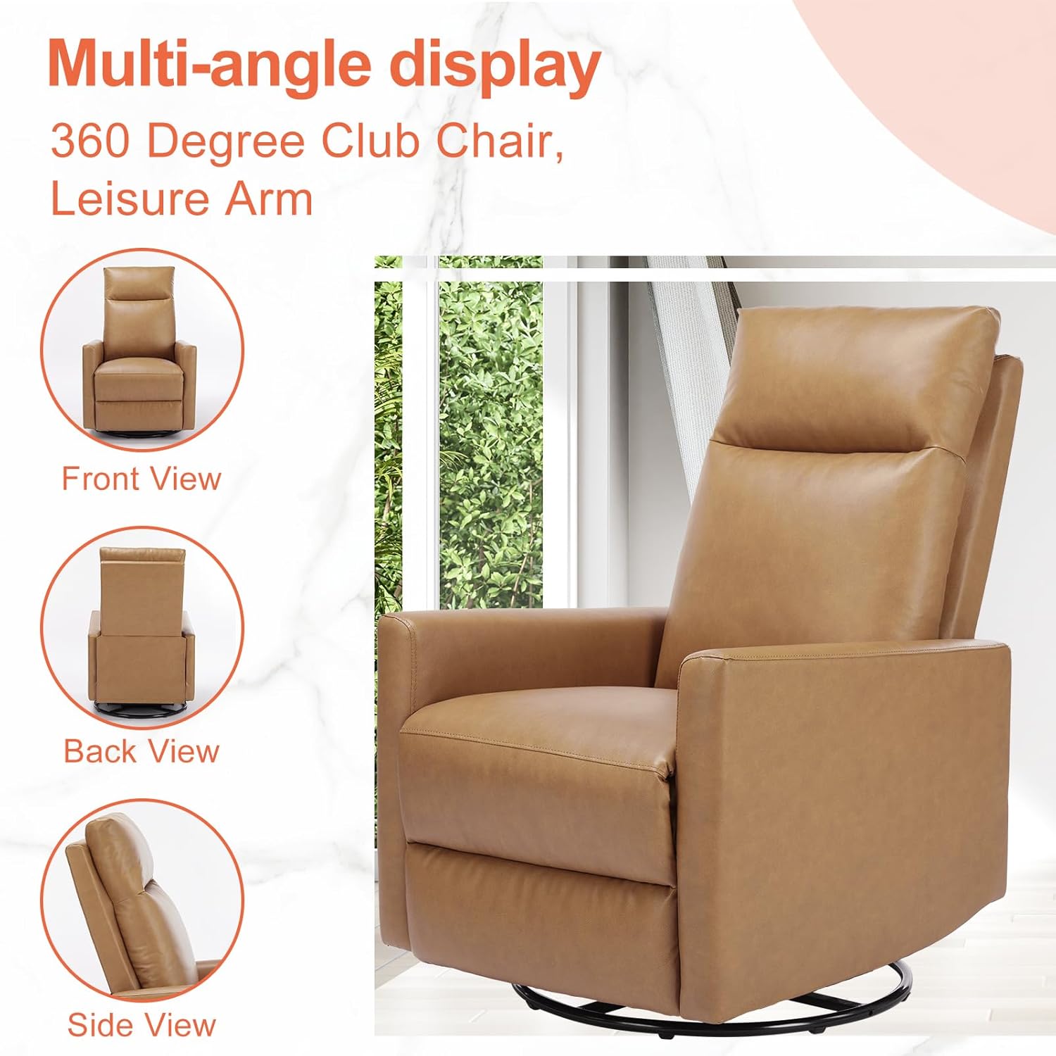 Swivel Rocker Recliner Chair, 360 Degree Glider with High Backrest & Padded Armrests, Manual Rocking Recliner for Nursery, Living Room, Bedroom, Small Spaces, Grey