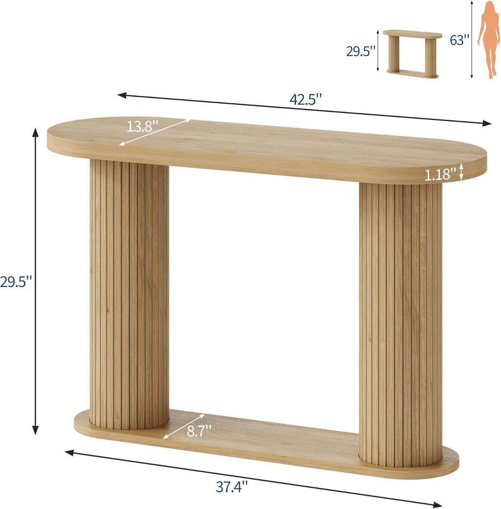 Garvee Fluted Console Table, 42.5 Inch Narrow Wood Entryway Table with Storage Shelf, Sofa Table Behind the Couch, for Hallway, Living Room, Foyer, Entrance, Natural Oak
