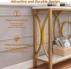 HOMISSUE Sofa Console Table, Modern Gold Console Table with Faux Marbled Tabletop, Engineered Wood Entryway Tables with 2 Tier Storage, Narrow Sofa Table for Living Room, Hallway (55 Inch, White&Gold)