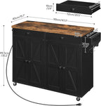 HOOBRO Kitchen Island with Power Outlet, Rolling Kitchen Island with Storage, Kitchen Island Cart with Spice Rack and Hooks, Island Table for Living Room, Rustic Brown and Black BF11UZD01