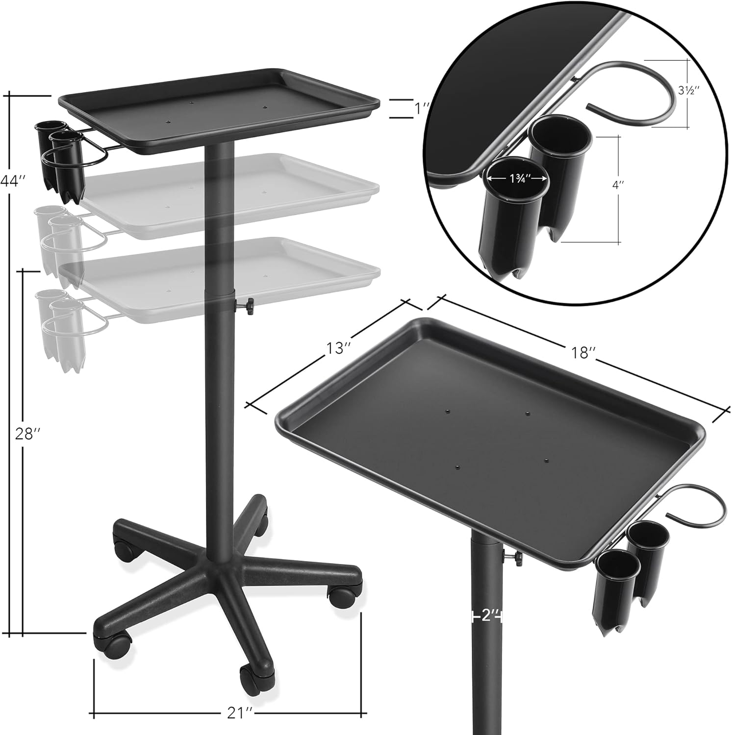 Saloniture Aluminum Salon Instrument Tray with Caddy, Heavy-Duty Rolling Base