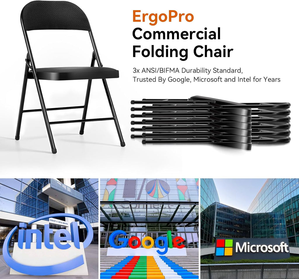Folding Chairs Set of 2 with Padded Cushion 380 LBS Heavy Duty Foldable Chair Reinforced Steel Frame Soft Mesh Back Folding Chairs 2 Pack for Indoor Outdoor Party Wedding Dining Event Black