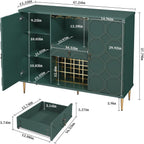 Modern Bar Cabinet with Drawer, Liquor Cabinet with Wine Glass Racks and Shelves, Geometric Door Buffet Sideboard for Dining Room, Living Room, Kitchen, Green